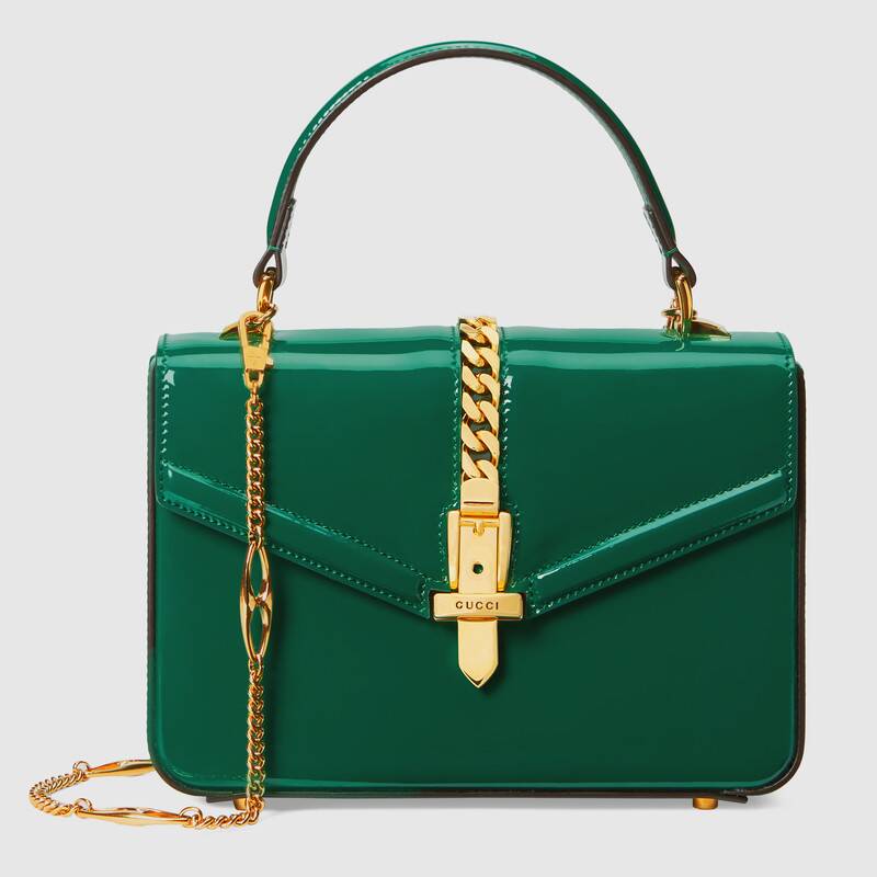 Gucci Sylvie 1969 Patent Leather Mini Top Handle Bag Shoulder Bag 589479 Green